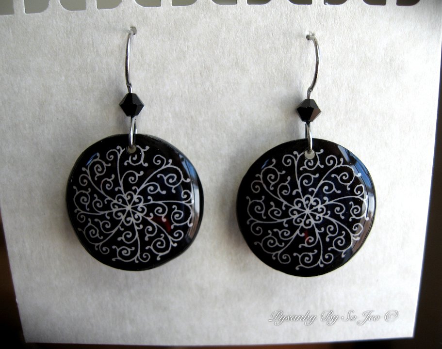 Black Filigree Earrings Pysanky Jewelry by So Jeo